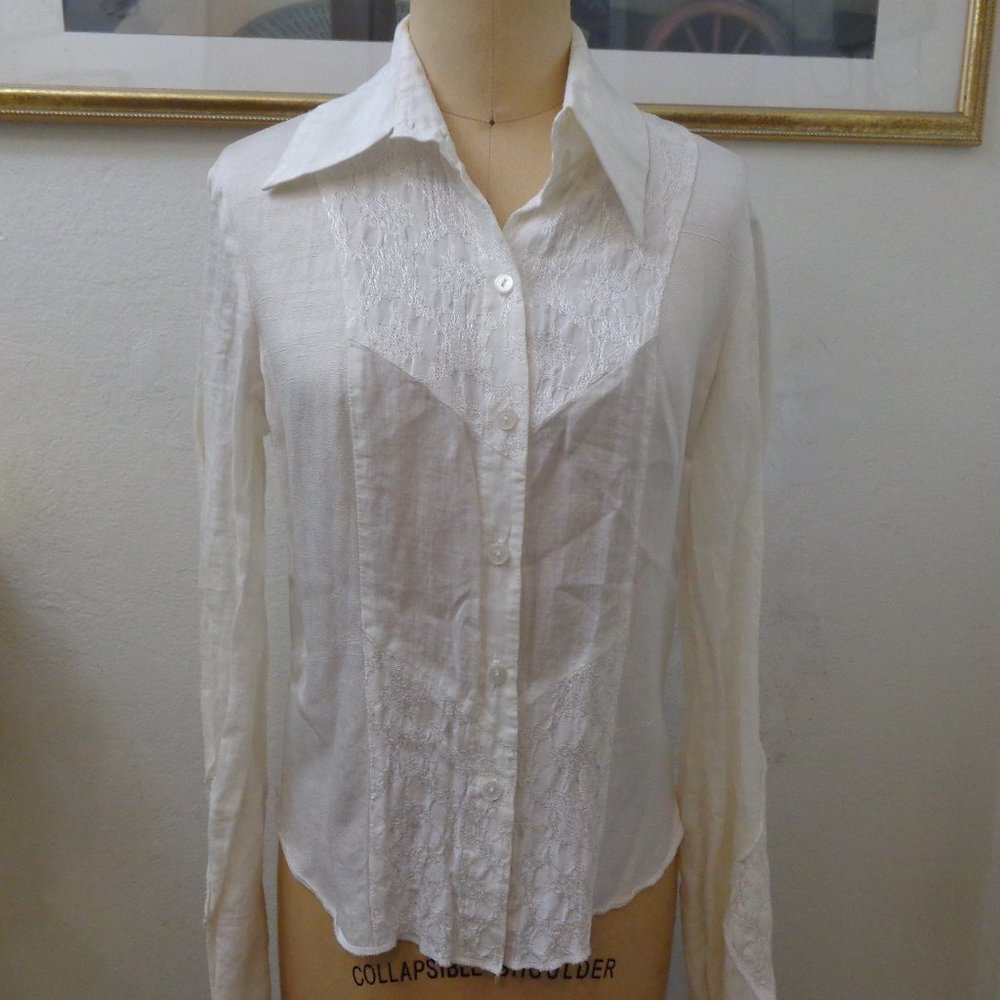 Allen B White Lace Button Down Long Sleeve Top